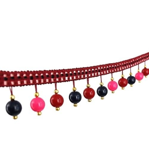 4,5 m elegante Spitzenborte mit hängenden Perlen und Quastenfransen – perfekt for Vorhänge, Sofas und Tischdecken(Red) von HEHEH