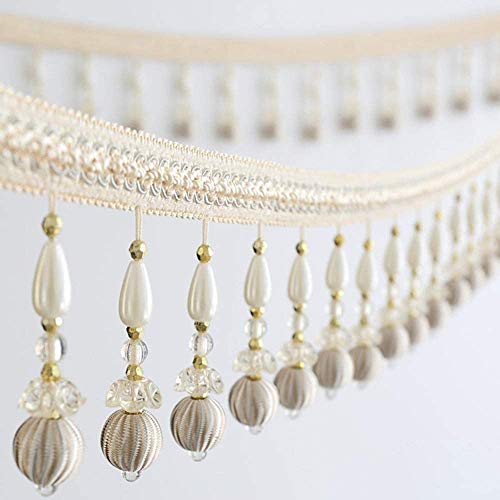 4,5 m geflochtener Perlenanhänger mit Quaste, Fransenbesatz for Heimwerker-Dekoration – elegante Nähdekoration(Beige) von HEHEH
