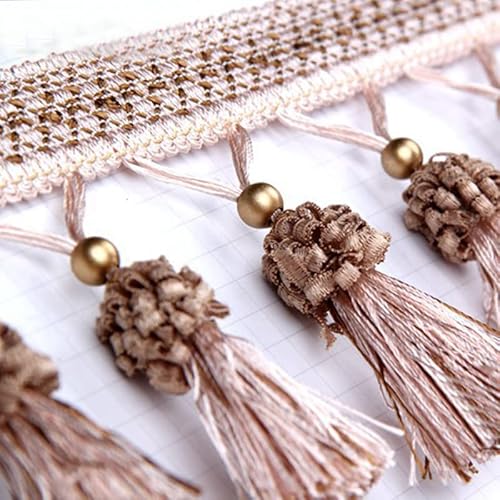 5 Meter Polyester-Vorhangbesatz mit Quasten – Dekoratives Nähband for Kleidungsstücke, Tischdecken und Bastelarbeiten(Khaki) von HEHEH