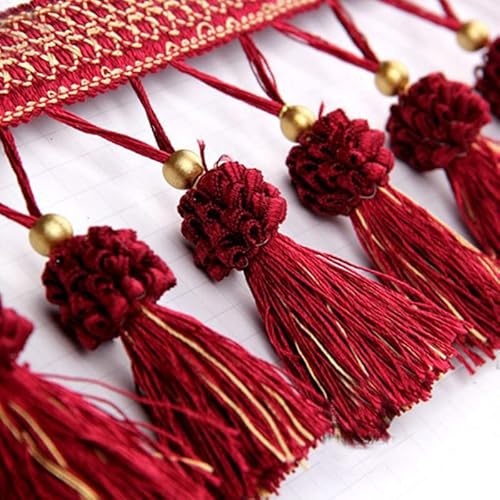5 Meter Polyester-Vorhangbesatz mit Quasten – Dekoratives Nähband for Kleidungsstücke, Tischdecken und Bastelarbeiten(Red) von HEHEH