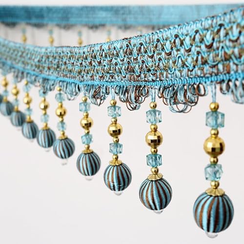 DIY geflochtene Fransenbesatz aus Kristallperlen for Vorhänge – 6/12 Meter, Heimdekoration, Nähzubehör(Blu,6 meters) von HEHEH