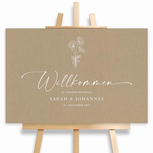 Willkommensschild Hochzeit Beige mit Datum und Namen, personalisierte Hochzeitsdeko, Willkommen Schild, Stoffoptik, Leinwand, 60x40, (HEI Print) Willkommensschild Hochzeit Beige mit Datum und Namen, personalisierte Hochzeitsdeko, Willkommen Schild, Stoffoptik, Leinwand, 60x40, (HEI Print) von HEI Print