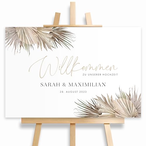 HEI Print Willkommensschild Hochzeit Beige mit Datum und Namen, personalisierte Hochzeitsdeko, Boho Willkommen Schild, Braun, 60x40 (Leinwand) von HEI Print