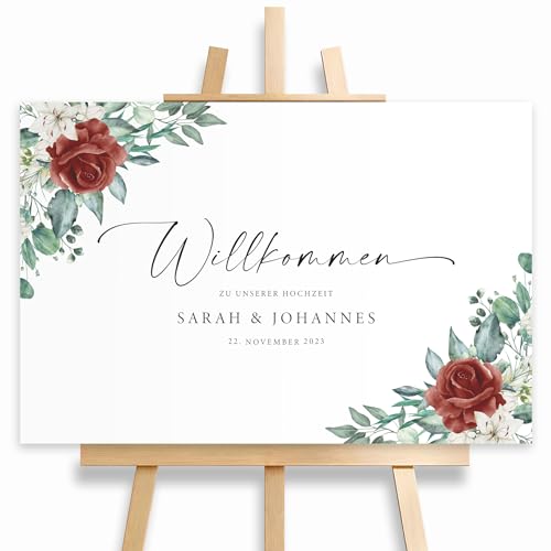 Willkommensschild Hochzeit Eucalyptus mit Rosen, mit Datum und Namen, personalisierte Hochzeitsdeko, Willkommen Schild, rot, Leinwand, 60x40, (HEI Print) Willkommensschild Hochzeit Eucalyptus mit Rosen, mit Datum und Namen, personalisierte Hochzeitsdeko, Willkommen Schild, rot, Leinwand, 60x40, (HEI Print) von HEI Print