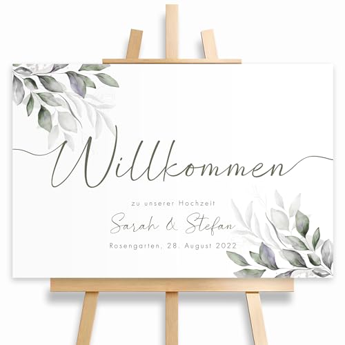 HEI Print Willkommensschild Hochzeit Eukalyptus mit Datum und Namen, personalisierte Hochzeitsdekoration, Greenery Willkommen Schild, Grün, 60x40 (Poster) von HEI Print