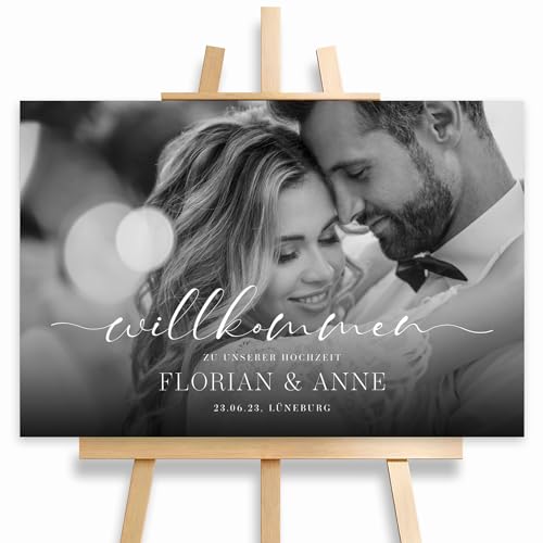 HEI Print Willkommensschild Hochzeit mit eignem Foto und Namen, personalisierte Hochzeitsdeko, Willkommen Schild, mit Bild, 60x40 (Hartschaumplatte) von HEI Print