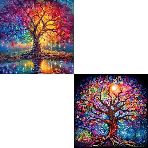 HEIBAGO 2 Pieces 5D DIY Diamond Painting, Diamond Painting Full Drill Set, Baum des Lebens Diamont Painting Pictures with Diamond Accessories for Home Decor,30X30cm von HEIBAGO