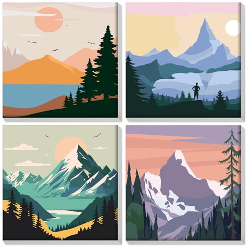 HEIBAGO 4 Pack Malen nach Zahlen Mit Rahmen, DIY Berge Ölmalerei Malen nach Zahlen Kit für Erwachsene, Anfänger, Landschaft Malen nach Zahlen Kunsthandwerk Bilder für Anfänger,8×8 inch HEIBAGO 4 Pack Malen nach Zahlen Mit Rahmen, DIY Berge Ölmalerei Malen nach Zahlen Kit für Erwachsene, Anfänger, Landschaft Malen nach Zahlen Kunsthandwerk Bilder für Anfänger,8×8 inch von HEIBAGO