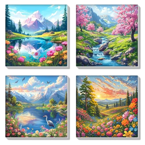 HEIBAGO 4 Pack Malen nach Zahlen Mit Rahmen, DIY Frühling Landschaft Ölmalerei Malen nach Zahlen Kit für Erwachsene, Anfänger, Blumen Malen nach Zahlen Kunsthandwerk Bilder,8×8 inch HEIBAGO 4 Pack Malen nach Zahlen Mit Rahmen, DIY Frühling Landschaft Ölmalerei Malen nach Zahlen Kit für Erwachsene, Anfänger, Blumen Malen nach Zahlen Kunsthandwerk Bilder,8×8 inch von HEIBAGO