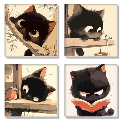 HEIBAGO 4 Pack Malen nach Zahlen Mit Rahmen, DIY Schwarze Katze Ölmalerei Malen nach Zahlen Kit für Erwachsene,Tier Paint by Numbers Kunsthandwerk Bilder für Wanddekoration,20×20cm HEIBAGO 4 Pack Malen nach Zahlen Mit Rahmen, DIY Schwarze Katze Ölmalerei Malen nach Zahlen Kit für Erwachsene,Tier Paint by Numbers Kunsthandwerk Bilder für Wanddekoration,20×20cm von HEIBAGO