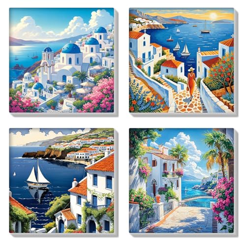 HEIBAGO 4 Pack Malen nach Zahlen Mit Rahmen, DIY Seaside City Landscape Ölmalerei Malen nach Zahlen Kit für Erwachsene, Paint by Numbers Kunsthandwerk Bilder für Wanddekoration,8×8 inch HEIBAGO 4 Pack Malen nach Zahlen Mit Rahmen, DIY Seaside City Landscape Ölmalerei Malen nach Zahlen Kit für Erwachsene, Paint by Numbers Kunsthandwerk Bilder für Wanddekoration,8×8 inch von HEIBAGO