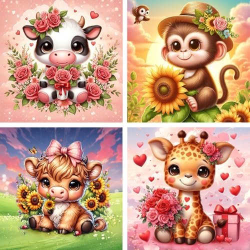 HEIBAGO 4 Packs Tiere Diamond Painting, 5D Blumen Diamant Painting Kits für Erwachsene Anfänger, Full Drill Diamond Art Kühe Diamant Malerei Bilder für Wanddekor 30x40cm HEIBAGO 4 Packs Tiere Diamond Painting, 5D Blumen Diamant Painting Kits für Erwachsene Anfänger, Full Drill Diamond Art Kühe Diamant Malerei Bilder für Wanddekor 30x40cm von HEIBAGO