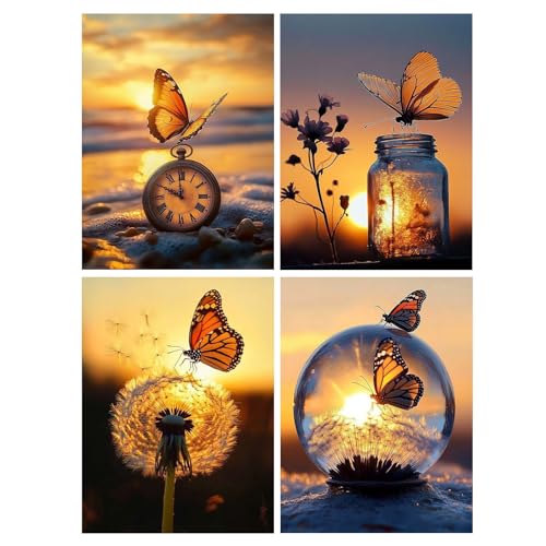 HEIBAGO 4 Pieces 5D Diamond Painting, 4Pack DIY Full Drill Schmetterling Diamont Painting Kits, Diamond Painting Pictures with Diamond Accessories for Home,30X40cm von HEIBAGO
