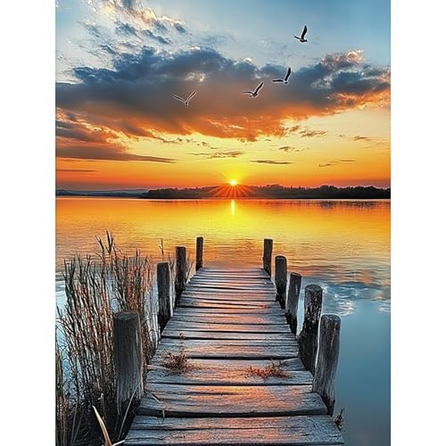 HEIBAGO 5D Deck Diamond Painting, Fluss Full Drill Diamant Painting Sets Für Erwachsene, DIY Cross Embroidery Diamant Kunst Sonnenuntergang Diamond Art Bilder Für Home Wand Dekor 30 * 40cm HEIBAGO 5D Deck Diamond Painting, Fluss Full Drill Diamant Painting Sets Für Erwachsene, DIY Cross Embroidery Diamant Kunst Sonnenuntergang Diamond Art Bilder Für Home Wand Dekor 30 * 40cm von HEIBAGO