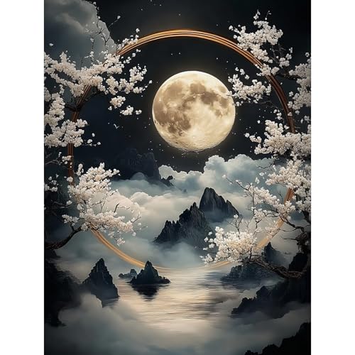 HEIBAGO 5D Diamond Painting, Mond Full Drill Diamant Painting Sets Für Erwachsene Anfänger, DIY Cross Embroidery Diamant Kunst Landschaft Diamond Art Bilder Für Home Wand Dekor 30 * 40cm von HEIBAGO