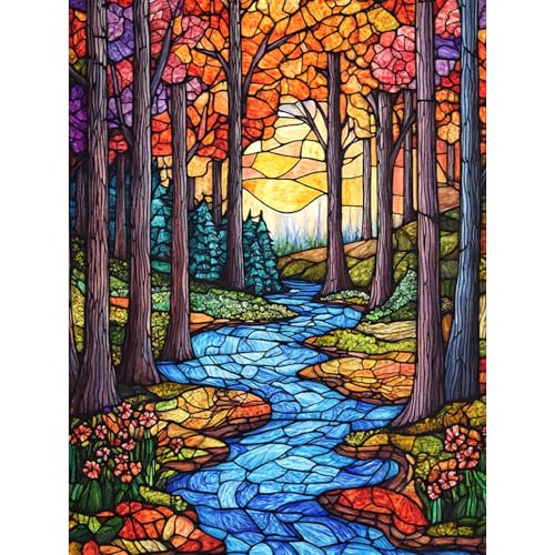 HEIBAGO 5D Diamond Painting Baum mit Glasmalerei, Full Drill Diamant Painting Sets Für Erwachsene, DIY Cross Embroidery Diamant Kunst Landschaft Diamond Art Bilder Für Home Wand Dekor 30 * 40cm von HEIBAGO