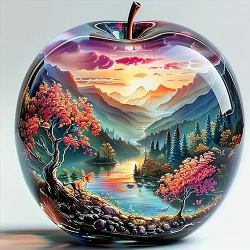 HEIBAGO 5D Diamond Painting Für Erwachsene, Apfel Rhinestone Embroidery Diamant Painting Set, DIY Full Drill Diamant Malerei Kits Landschaft Diamond Art Bilder Für Home Dekor 30 * 30cm von HEIBAGO
