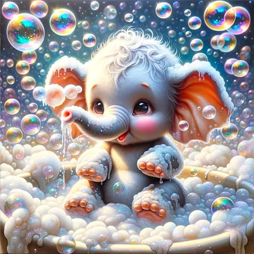 HEIBAGO 5D Diamond Painting Für Erwachsene, Baby Elefant Rhinestone Embroidery Diamant Painting Set, DIY Full Drill Diamant Malerei Kits Tier Diamond Art Bilder Für Home Dekor 30 * 30cm von HEIBAGO