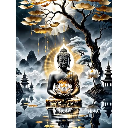 HEIBAGO 5D Diamond Painting Für Erwachsene, Buddha Rhinestone Embroidery Diamant Painting Set, DIY Full Drill Diamant Malerei Kits Baum Diamond Art Bilder Für Home Dekor 30 * 40cm von HEIBAGO