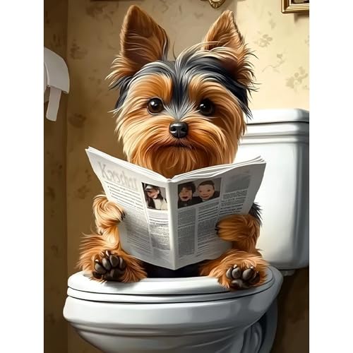 HEIBAGO 5D Diamond Painting Für Erwachsene, Hund liest Zeitung Rhinestone Embroidery Diamant Painting Set, DIY Full Drill Diamant Malerei Kits Tier Diamond Art Bilder Für Anfänger, Home Dekor 30*40cm von HEIBAGO