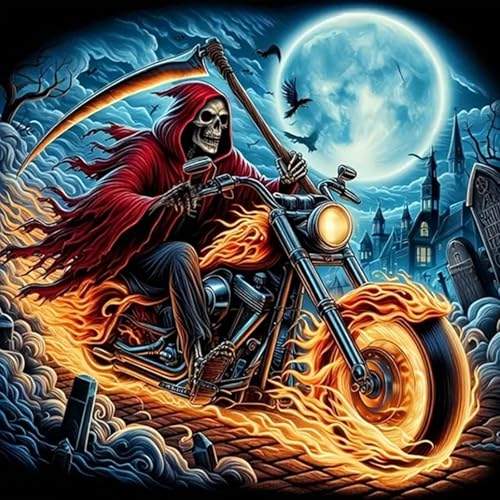 HEIBAGO 5D Diamond Painting Halloween Skelett, Full Drill Diamant Painting Sets Für Erwachsene Anfänger, DIY Cross Embroidery Diamant Kunst Halloween Diamond Art Bilder Für Home Wand Dekor 30 * 40cm von HEIBAGO