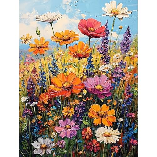 HEIBAGO 5D Diamond Painting Wildblumen, Landschaft Full Drill Diamant Painting Sets Für Erwachsene Anfänger, DIY Cross Embroidery Diamant Kunst Diamond Art Bilder Für Home Wand Dekor 30 * 40cm von HEIBAGO