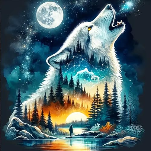 HEIBAGO 5D Diamond Painting Wolf, Wald Full Drill Diamant Painting Set Für Erwachsene, DIY Cross Embroidery Diamant Kunst Tier Diamond Art Bilder Für Home Dekor 30 * 30cm HEIBAGO 5D Diamond Painting Wolf, Wald Full Drill Diamant Painting Set Für Erwachsene, DIY Cross Embroidery Diamant Kunst Tier Diamond Art Bilder Für Home Dekor 30 * 30cm von HEIBAGO