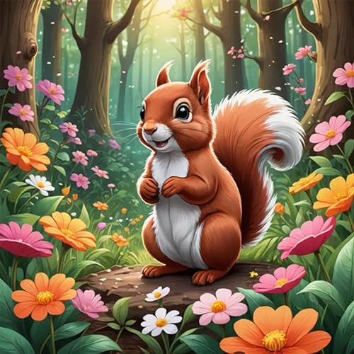 HEIBAGO 5D Eichhörnchen Diamond Painting, Blume Full Drill Diamant Painting Sets Für Erwachsene Anfänger, DIY Cross Embroidery Diamant Kunst Tier Diamond Art Bilder Für Home Wand Dekor 30 * 30cm von HEIBAGO