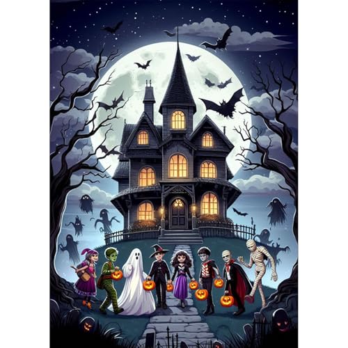 HEIBAGO 5D Halloween Diamond Painting Für Erwachsene, Halloween Schlösser Strass-Stickerei Diamant Painting Set, DIY Full Drill Diamant Malerei Kits Geist Diamond Art Bilder Für Home Dekor 30 * 40cm von HEIBAGO