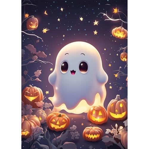 HEIBAGO 5D Halloween Gespenst Diamond Painting, Kürbis Full Drill Diamant Painting Sets Für Erwachsene, DIY Cross Embroidery Diamant Kunst Halloween Diamond Art Bilder Für Home Wand Dekor 30 * 40cm von HEIBAGO