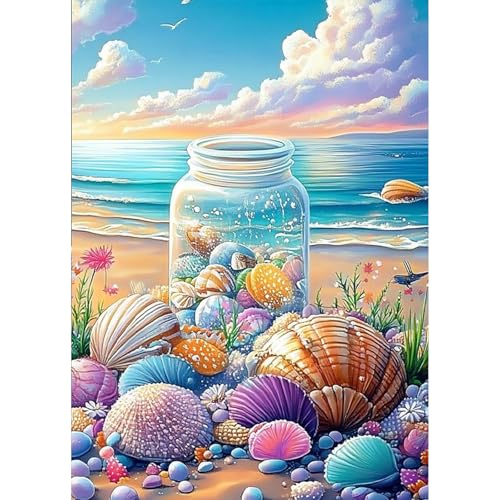 HEIBAGO 5D Landschaft Diamond Painting, Muscheln Full Drill Diamant Painting Sets Für Erwachsene Anfänger, DIY Cross Embroidery Diamant Kunst Fluss Diamond Art Bilder Für Home Wand Dekor 30 * 40cm von HEIBAGO