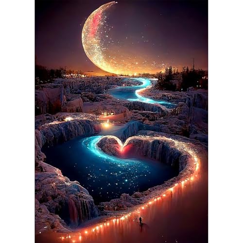 HEIBAGO 5D Mond Diamond Painting Für Erwachsene, Landschaft Rhinestone Embroidery Diamant Painting Set, DIY Full Drill Diamant Malerei Kits Fantasie Fluss Diamond Art Bilder Für Home Dekor 30 * 40cm HEIBAGO 5D Mond Diamond Painting Für Erwachsene, Landschaft Rhinestone Embroidery Diamant Painting Set, DIY Full Drill Diamant Malerei Kits Fantasie Fluss Diamond Art Bilder Für Home Dekor 30 * 40cm von HEIBAGO