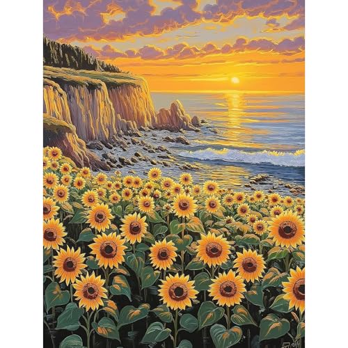 HEIBAGO 5D Sonnenuntergang Diamond Painting Pictures for Adults, Diamond Painting Sonnenblume Landschaft, Diamond Painting Set, Diamond Painting for Home Decoration 30x40cm von HEIBAGO
