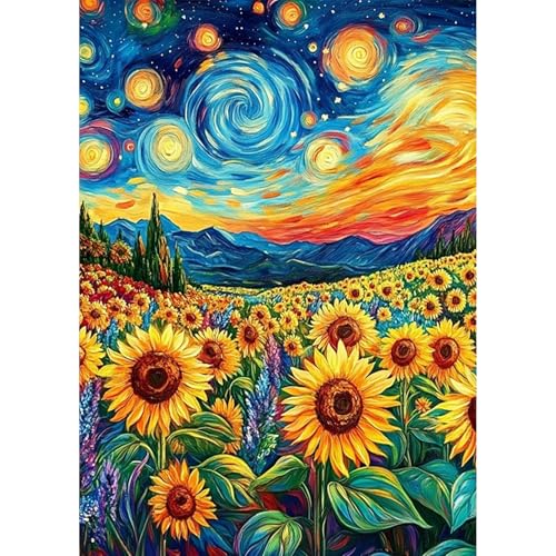 HEIBAGO 5D Sternenhimmel Diamond Painting, Sonnenblumen Full Drill Diamant Painting Sets Für Erwachsene, DIY Cross Embroidery Diamant Kunst Landschaft Diamond Art Bilder Für Home Wand Dekor 30 * 40cm von HEIBAGO