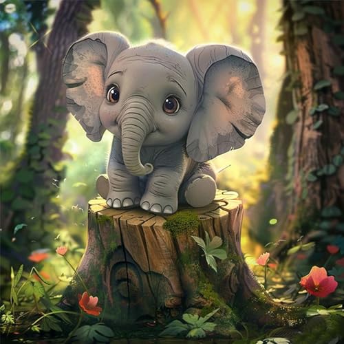 HEIBAGO 5D Tiere Diamond Painting for Adults, Diamont Painting Baby Elefant, Diamond Painting Set, Diamond Painting for Home Decoration 30x30cm von HEIBAGO