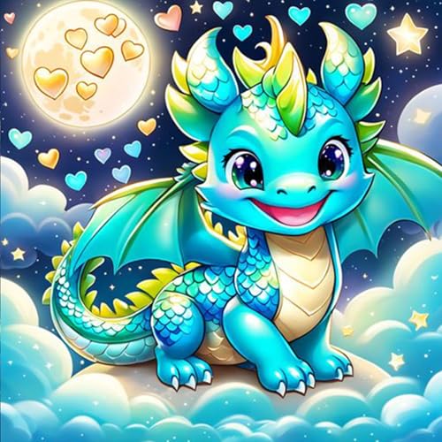 HEIBAGO Baby Drache Diamond Painting Für Anfänger, 5D Mond Full Drill Diamant Painting Erwachsene, DIY Cross Embroidery Diamant Kunst Sets Wolken Diamond Art Bilder Für Wanddekor 30 * 30cm von HEIBAGO