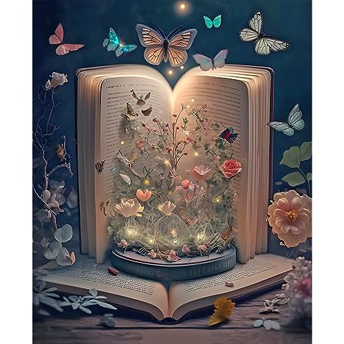 HEIBAGO Buch in Schmetterling Diamond Painting, 5D Blumen Diamant Painting Bilder für Erwachsene Kinder, Full Drill Diamond Art Landschaft Diamant Malerei Set für Home Wand Dekor 30x40cm von HEIBAGO