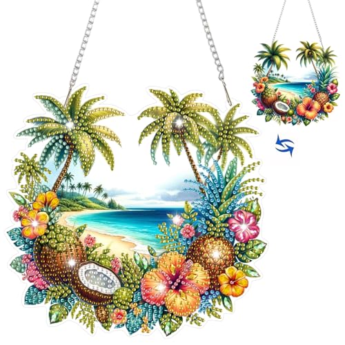 HEIBAGO Diamond Painting Anhänger Für Anfänger, 5D Hanging Diamond Painting Landschaft mit Kette,DIY Besonders Geformt Kokosnussbaum Kristall Hängen Diamant Painting Edelstein Kunst für Wanddekor HEIBAGO Diamond Painting Anhänger Für Anfänger, 5D Hanging Diamond Painting Landschaft mit Kette,DIY Besonders Geformt Kokosnussbaum Kristall Hängen Diamant Painting Edelstein Kunst für Wanddekor von HEIBAGO