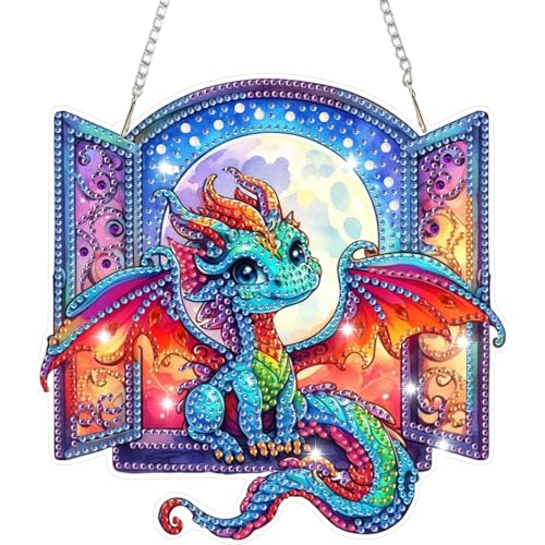 HEIBAGO Diamond Painting Fensterbilder Für Erwachsene, 5D Drache Fenster Besonders Geformt Diamond Painting Anhänger mit Kette, DIY Cross Kristall Tier Hängend Diamond Art Bilder für Wanddekor HEIBAGO Diamond Painting Fensterbilder Für Erwachsene, 5D Drache Fenster Besonders Geformt Diamond Painting Anhänger mit Kette, DIY Cross Kristall Tier Hängend Diamond Art Bilder für Wanddekor von HEIBAGO