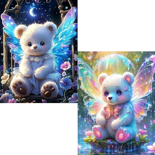 HEIBAGO Diamond Painting Pfau, 2 Pack Bär mit Flügeln Diamant Painting Bilder für Erwachsene Kinder, Full Drill Diamond Art Tiere Diamant Malerei Set für Heimdecor 30x30cm HEIBAGO Diamond Painting Pfau, 2 Pack Bär mit Flügeln Diamant Painting Bilder für Erwachsene Kinder, Full Drill Diamond Art Tiere Diamant Malerei Set für Heimdecor 30x30cm von HEIBAGO