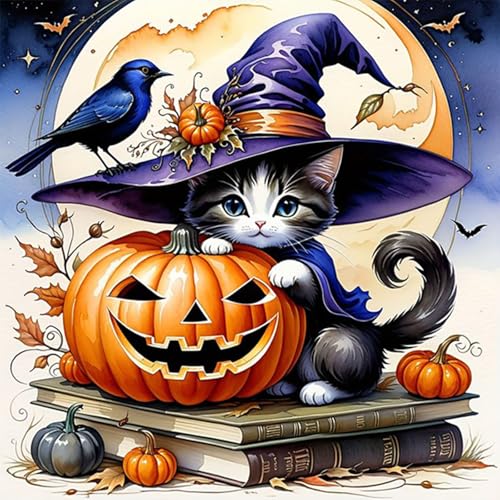 HEIBAGO Halloween 5D Diamond Painting Kürbisse, Halloween Katzen Full Drill Diamant Painting Set Für Erwachsene, DIY Cross Embroidery Diamant Kunst Tiere Diamond Art Bilder Für Home Dekor 30 * 40cm HEIBAGO Halloween 5D Diamond Painting Kürbisse, Halloween Katzen Full Drill Diamant Painting Set Für Erwachsene, DIY Cross Embroidery Diamant Kunst Tiere Diamond Art Bilder Für Home Dekor 30 * 40cm von HEIBAGO