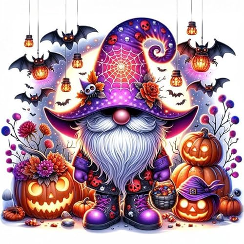 HEIBAGO Halloween Diamond Painting Für Anfänger, 5D Halloween Zwerge Full Drill Diamant Painting Erwachsene, DIY Cross Embroidery Diamant Kunst Sets Kürbisse Diamond Art Bilder Für Wanddekor 30*40cm von HEIBAGO