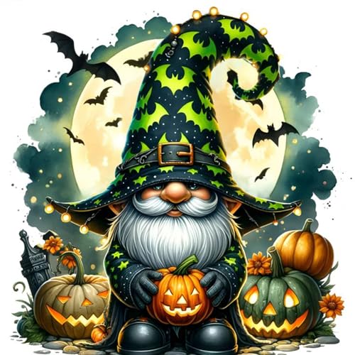 HEIBAGO Halloween Zwerg Diamond Painting Für Anfänger, 5D Halloween Kürbis Full Drill Diamant Painting Erwachsene, DIY Cross Embroidery Diamant Kunst Sets *** Diamond Art Bilder Für Wanddekor 30*40cm von HEIBAGO