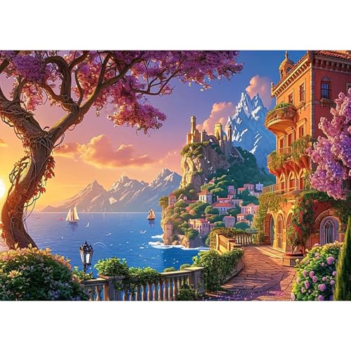HEIBAGO Landschaft Diamond Painting Für Anfänger, 5D Fluss Full Drill Diamant Painting Erwachsene, DIY Cross Embroidery Diamant Kunst Sets Architektur Diamond Art Bilder Für Wanddekor 30 * 40cm von HEIBAGO