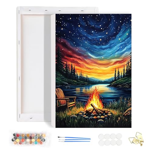 HEIBAGO Malen nach Zahlen Mit Rahmen Nachtszene, DIY Lagerfeuer Ölmalerei Malen nach Zahlen Kit für Erwachsene, Landschaft Malen nach Zahlen Kunsthandwerk Bilder für Wohnkultur,20x30cm HEIBAGO Malen nach Zahlen Mit Rahmen Nachtszene, DIY Lagerfeuer Ölmalerei Malen nach Zahlen Kit für Erwachsene, Landschaft Malen nach Zahlen Kunsthandwerk Bilder für Wohnkultur,20x30cm von HEIBAGO