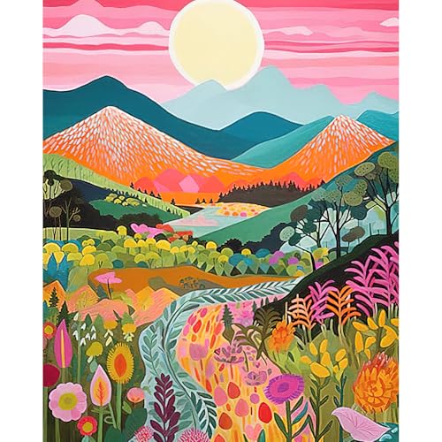 HEIBAGO Malen nach Zahlen für Erwachsene, Berge Ölmalerei Malen nach Zahlen Kits für Anfänger, DIY Malen nach Zahlen Leinwand Landschaft Kunstbilder für Geburtstagsgeschenke 40x50cm von HEIBAGO