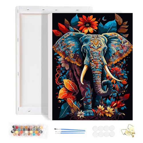 HEIBAGO Malen nach Zahlen für Erwachsene Mit Rahmen, DIY Elefant Malen nach Zahlen Kits für Anfänger, Tier Ölmalerei Kunst Handwerk Bilder für Wanddekoration, 30x40cm von HEIBAGO