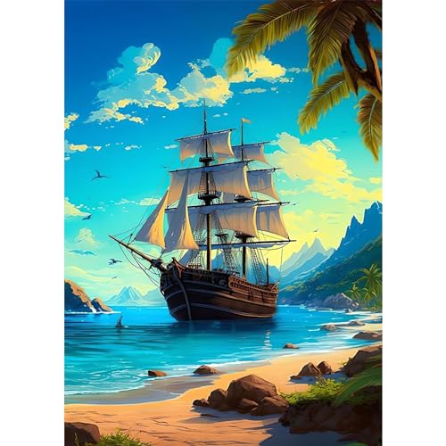 HEIBAGO Meer 5D Diamond Painting, Boot Full Drill Diamant Painting Sets Für Erwachsene Anfänger, DIY Cross Embroidery Diamant Kunst Baum Diamond Art Bilder Für Home Wand Dekor 30 * 40cm HEIBAGO Meer 5D Diamond Painting, Boot Full Drill Diamant Painting Sets Für Erwachsene Anfänger, DIY Cross Embroidery Diamant Kunst Baum Diamond Art Bilder Für Home Wand Dekor 30 * 40cm von HEIBAGO