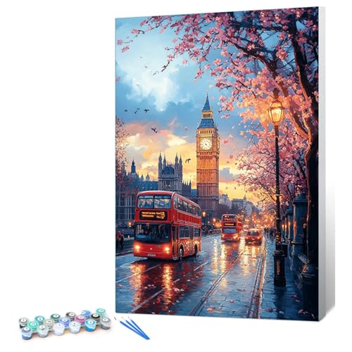 HEIBAGO Paint by Numbers Adults with Frame, Stadt Landschaft Paint by Numbers, DIY London Set with Brushes and Acrylic Paints, Hand Painted Oil Painting Canvas for Home Décor, 20 x 30 cm HEIBAGO Paint by Numbers Adults with Frame, Stadt Landschaft Paint by Numbers, DIY London Set with Brushes and Acrylic Paints, Hand Painted Oil Painting Canvas for Home Décor, 20 x 30 cm von HEIBAGO