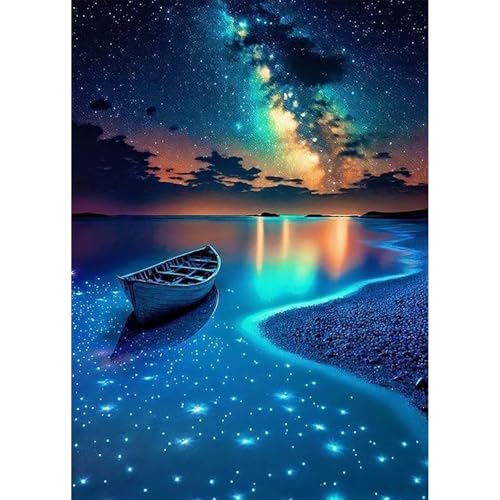 HEIBAGO Segelboot 5D Diamond Painting, Bunte Full Drill Diamant Painting Sets Für Erwachsene Anfänger, DIY Cross Embroidery Diamant Kunst Landschaft Diamond Art Bilder Für Home Wand Dekor 30 * 40cm von HEIBAGO